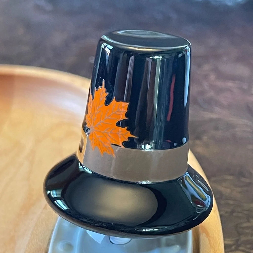 Nora Fleming “we gather together “ Black Pilgrim Hat with Orange Leaf mini.